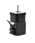 Permanent magnet brake stepper motor, black NEMA 17 with silver mounting plate and shaft