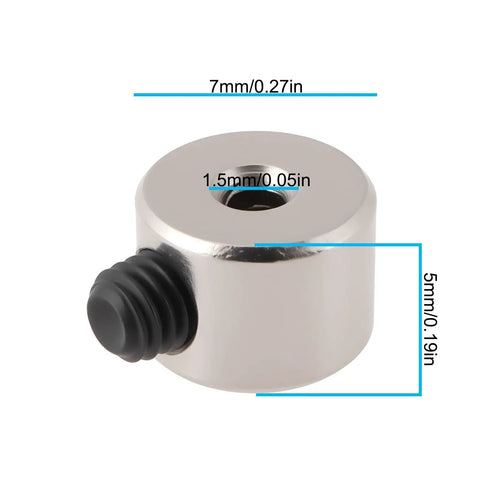 20pcs 1.5mm Quick Release Locating Rings, Metal Clamping Collars With Grub Screw, 7mm OD, 1.5mm ID, 5mm Thick, Silver Finish, side view