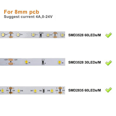10 Pack 2 Pin Solderless LED Strip Connectors For 8mm Wide 3528 2835 Single Color Flex Strips showing compatibility options