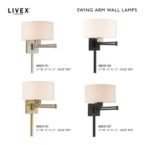 Bronze Finish One Light Swing Arm Wall Lamp With Oatmeal Fabric Shade Twenty Four And A Quarter Inch Includes Three Way Switch