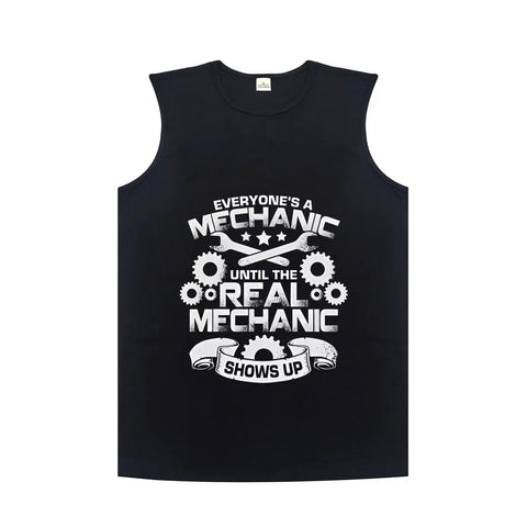 Straight Up Soft Mens Cotton Tank Top Sleeveless Muscle Shirt For Intense Gym Sessions Summer Breathable Undershirt With Reliable Sun Protection Chill Workout Tee, black with mechanic graphic.