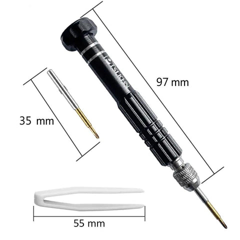 Must Have Eyeglass Repair Kit With S2 Steel Precision Screwdriver And 15 Screw Sizes for Quick At Home Fixes showing screwdriver dimensions
