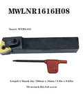 Pro Grade Indexable Lathe Turning Tool Set With Half Inch Shank 7 Carbide Tool Holders For Right Hand Turning Grooving Threading Boring And Steel Cutting Includes TiN Coated Inserts Screws And Wrench with MWLNR1616H08 holder and T8 wrench.