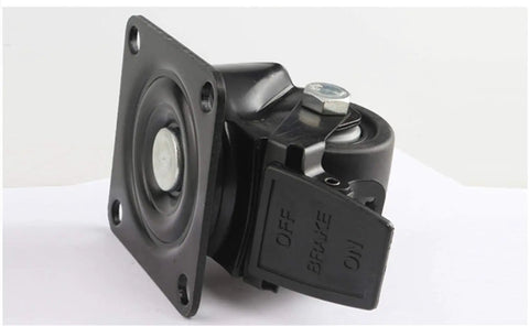 Straight Up Heavy Duty Swivel Castor Wheels Nylon Furniture Casters Black Four Pack image of caster with brake and steel bracket.