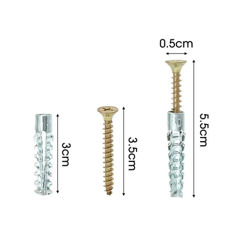 100 Pc Self Tapping Serrated Expansion Tube Screws for Concrete Walls DIY Ready No Fuss Mounting, size 3cm to 5.5cm