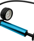 Front view of ZKTOOL aluminum radiator pressure tester with blue hand pump, gauge, and hose.
