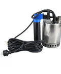 Built Tough High Capacity Submersible Sewage Pump With Rust Resistant Stainless Steel Housing And Dependable Float Control For Quick Low Water Extraction And Straightforward Yard Drainage with black power cord.