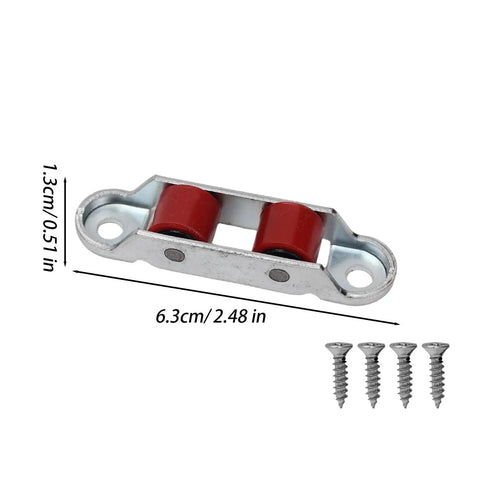 4Pcs Set Rock Solid Steel Slider Door Rollers With Silent Dual Nylon Wheels 16Mm Double Groove Design Self Adjusting Tray, 6.3cm length.