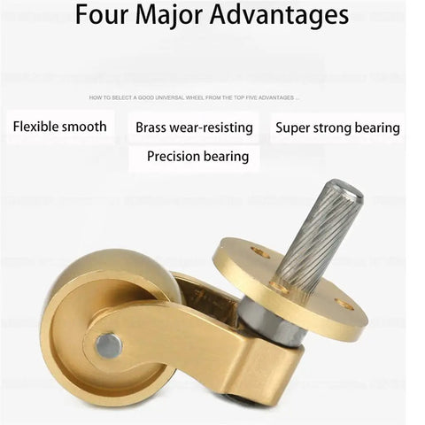Close-up of Big Time Heavy Duty Universal Caster Wheels 360 Swivel Rotation Solid Brass Casters showing brass and bearing design.