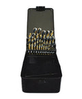 Built Tough 29 Piece Stubby Drill Bit Set featuring black and gold coated HSS bits in a compact storage case.
