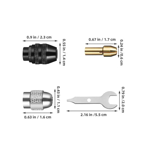 Copper Collet Chuck Set With Nut For Grinders And Drill Presses, 32 Piece Die Collet Kit detailed view with measurements