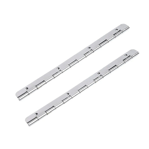 6 Piece Set Top Shelf Heavy Duty Iron Continuous Piano Hinges 6.3 Inch Long Rock Solid Iron Hinge For Furniture And Doors Built Tough Classic Fit, two flat steel piano hinges.