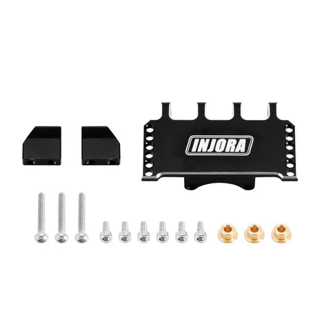 Beefy Adjustable CNC Aluminum Servo Mount For Axial SCX24 Scale RC Crawler Upgrade, black mount with screws and fittings.