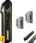 3 In 1 Handy Utility Scraper Tool With Retractable Knife 90 Degree Rotating Head Four Locking Positions Includes 10 Replacement Blades Built For Quick Paint Removal Label Residue Putty And Adhesive Cleanup. Black and yellow plastic scraper with replacement blades