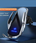 Legit Wireless Car Charger With Smart Infrared Auto Clamp And Heavy Duty Mag Discs For Chevy Volt Bolt Euv Blazer Ev Air Vent Mount showing a sleek device with a blue charging light.