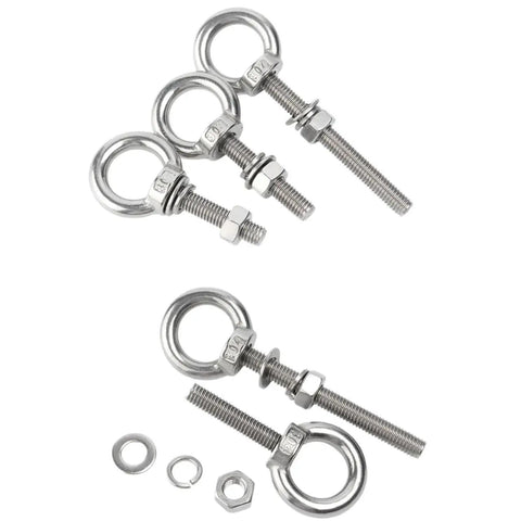 Go To Lifting Eye Bolt Kit In Stainless Steel 304 With M6 M8 M10 M12 M14 M16 Rings Includes Lock Nut Lock Washer And Flat Washer Heavy Duty Metal Screws 70 To 200mm Length For DIY Projects And Pro Jobs, 304 stainless steel eye bolts with washers