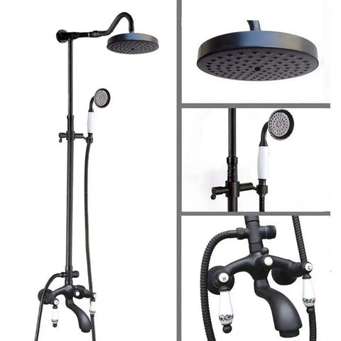 UMJIGF Shower System with Hot and Cold Water Black Shower Faucet Set Multifunction Double Ceramic Handle with Shower Head