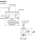 Technical drawing of General Purpose Micro Switch With Slim Spring Plunger And Screw Terminals, dimensions in mm and inches.