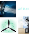 Heavy Duty Oscillating Misting Fan With Massive 42 Liter Water Tank And Seven Fifty Millimeter Height Adjustable Stand cooling space indoors.