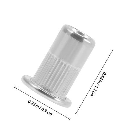 Flat Head Rivet Nuts With Knurled Bodies Stainless Steel 40 Piece Pro Grade Threaded Rivet Nut Kit measurement diagram