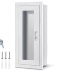 Semi Recessed Fire Extinguisher Cabinet For 5-12 Lb Extinguishers, White Baked Enamel Steel Wall Mount With Lock And Full Clear Acrylic Door