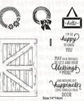 Door Background Clear Stamp and Die Set for Scrapbooking and Card Making image, featuring door and greeting stamps, 14x14cm size.