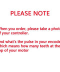 Instructions note for Heavy Duty EV Car Controller For 48V 60V 72V AC Motor Drives on ordering and encoder pulses.
