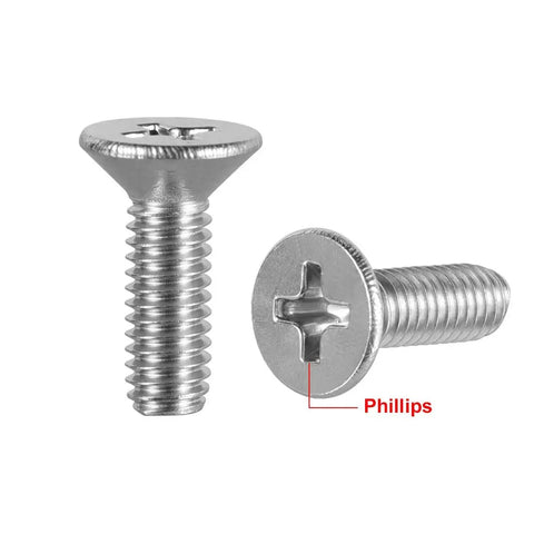 M4x12mm Flat Head Machine Screws With Phillips Drive 304 Stainless Steel Fasteners for various outdoor repairs.