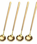Gold Tone 6.7 Inch Long Handle Coffee And Tea Spoons Set Of 4 Stainless Steel Dope Stirring Spoons For Espresso Iced Tea And Hot Cocoa Premium