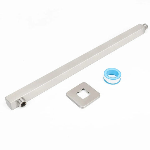 Heavy Duty 20 Inch Shower Arm Extension For Rain Shower Head With Flange And Teflon Tape Thick Stainless Steel Brushed Nickel Finish Anti Rust Durable Bathroom Upgrade