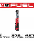 Pro Level 12 Volt Cordless Ratchet With Brushless Motor And 3/8 Square Drive, compact design for tight spaces.