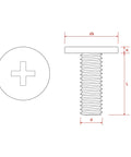 Rock Solid M2.5 X 6mm Cross Recess Wafer Head Machine Screws With A Slick Black Plated Finish, technical drawing with dimensions.
