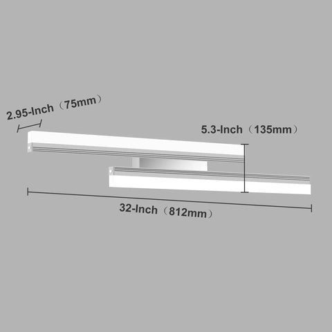 Slick 24 Inch LED Vanity Light for Bathroom 6000K Daylight Dimmable 36W 2160 Lumens Brushed Nickel Wall Mount with measurements shown