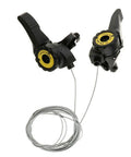 One Pair Universal Bicycle Shifters Thumb Gear Levers 15 18 21 Speed for Mountain Road Folding Bikes, black plastic and metal with cable