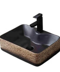 UYTROPLK Bathroom Vessel Sink Ceramic Outdoor Indoor Bathroom Vintage Pedestal Basin with Accessories Patio Wash Basin Rectangle Bathroom Sink, black and beige rectangular design.