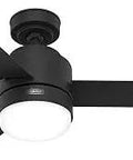 44 Inch Ceiling Fan With LED Light And Remote Control, Damp Rated For Indoor Outdoor Use, Matte Black Finish With Three Blades
