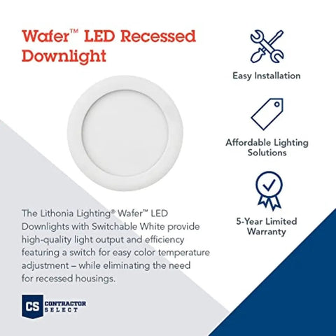 Diagram featuring 6 Inch Recessed LED Wafer Downlight With Ultra Slim Round Trim Switchable Color Temperature 2700K 3000K 3500K 90 CRI Matte Black Super Slim Ceiling Light For Homes And Offices highlighting features.