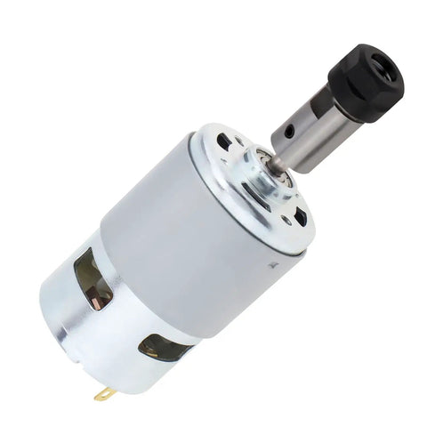Beefy CNC Spindle Motor Kit For DIY Routers 12-24V DC 4000-8500RPM With 5mm ER11 Collet Set, metal body, side view