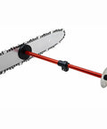 Heavy Duty Telescopic Firewood Measuring Stick With Super Strong Magnets For Fast Wood Cutting and Dang Easy Log Marking, close-up of rod and chain saw.