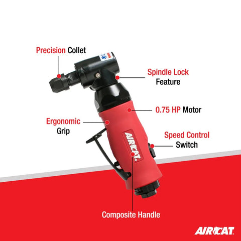 Pneumatic Angle Die Grinder With Spindle Lock And 0.75 HP Non-Stall Motor, 18,000 RPM, ergonomic grip, model 6280 display