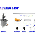 Banfluxion 110V hinge drilling machine with 39.4-inch scale and packing items: foot switch, plates, baffles, screws.