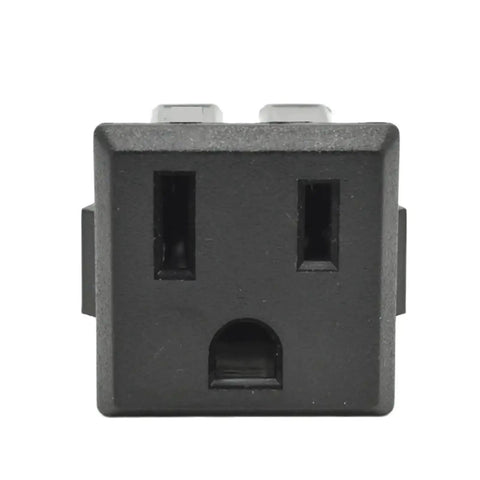 Straight Up Dang Tough Industrial Us 5 15R AC Power Outlet, black three-prong socket front view, for jobsite work.