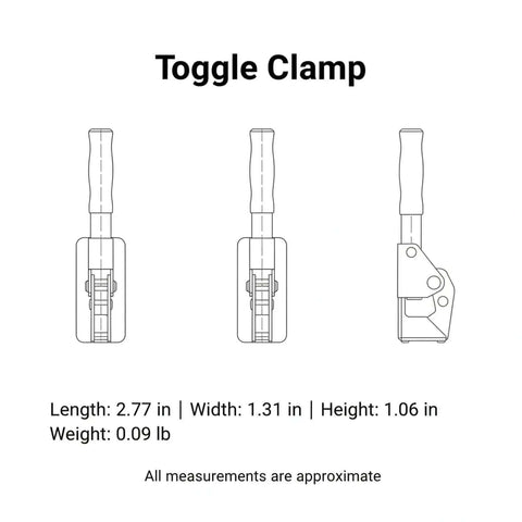 1 Pack Quick Action Toggle Clamp for Woodworking and Metalworking, zinc plated iron workholding device diagram with dimensions