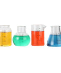 Mini Beaker And Flask Shot Glass Set With Realistic Lab Markings, Perfect Gift For Chemistry And Bio Grads, Nurses And Doctors, Clear 2 To 2 And One Eighth Inches Tall, Pack Of 4 Assorted - colorful liquids