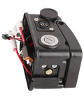 Heavy Duty Electric Bike Lithium Battery Storage Case Compatible With 36 Volt And 48 Volt Packs, features keyed ignition and wire connections.