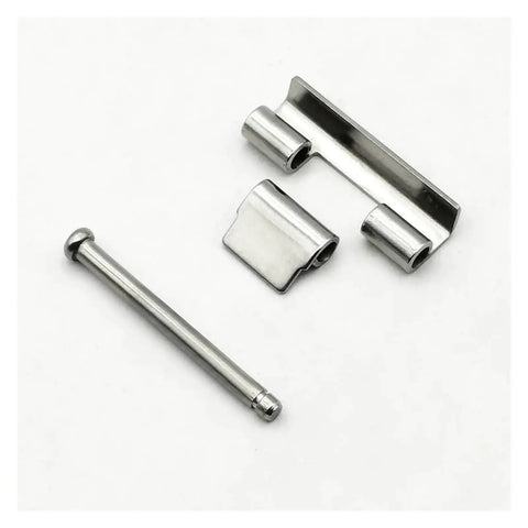 Components of 304 Stainless Steel Concealed Weldable Hinge for Distribution Box Inner Door on white background