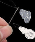 40Pcs Aluminum Needle Threader Set, Gourd Shaped Retractable Threaders in use threading needle, close-up view