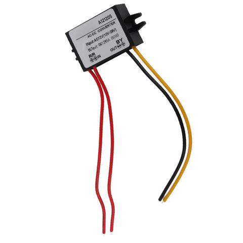 Badass Waterproof Step Down Voltage Converter AC DC Power Module With IP67 Sealing And Overload Protection Zero Hassle 12V Adapter Up To Five Amps For Weekend Whip Mods showing wires attached for installation.