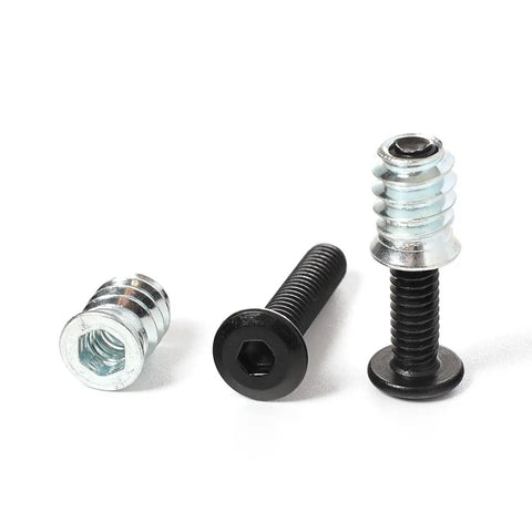 30 Piece 1/4-20 Threaded Wood Inserts And Bolts Kit For Woodworking With Washers, Black Oxide Fasteners, 15mm Inserts And 1 Inch Bolts