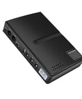Zero Stress DC UPS Backup Power Supply Providing 18W Multi Output For Routers And Cameras US Plug angled view of compact black device